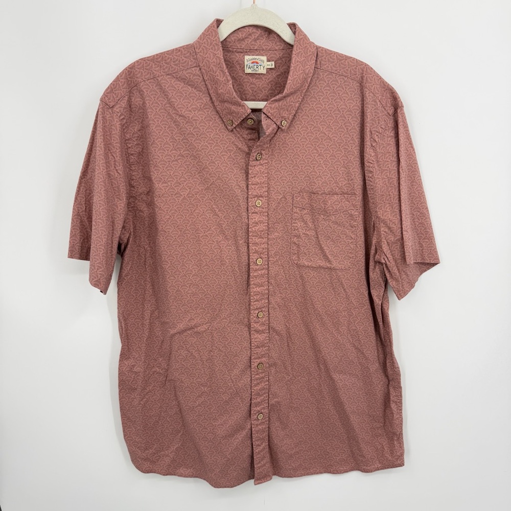 Faherty Playa Diamond Print short-sleeve button-up shirt Pacific Sunrose sz XXL